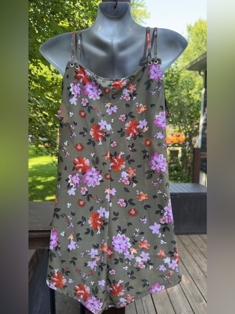 •Lily Morgan Olive Floral Double Strap Tank Top Stretch | Small - Picture 6 of 11